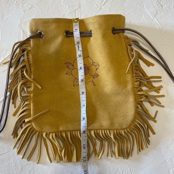 LEATHER Fringed Drawstring Bag with Wild Rose - Picture 11 of 14